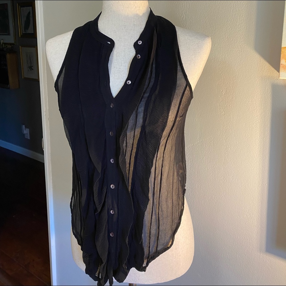 Free People sheer ruffle front button up blouse